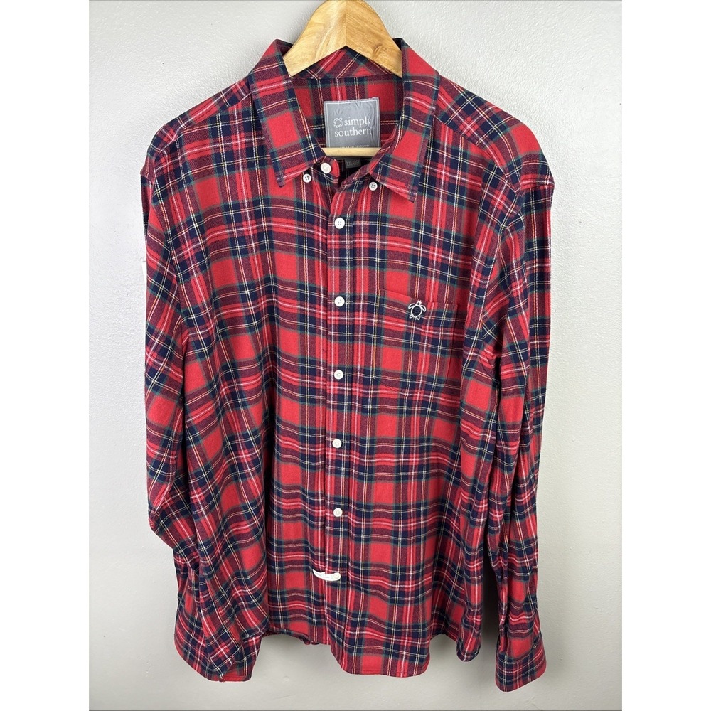 Simply Southern Red Plaid  Button Down Collar Cotton Flannel Shirt Size 2XL EUC - Picture 2 of 8